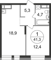 Планировка однокомнатной(квартира) площадью 41.3 квадратных метров в “ЖК Первый Московский”