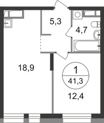 Планировка однокомнатной(квартира) площадью 41.3 квадратных метров в ЖК “ЖК Первый Московский”