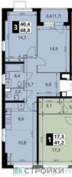 Планировка двухкомнатной(квартира) площадью 68.8 квадратных метров в “ЖК 1-й Измайловский (Первый Измайловский)”