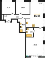 Планировка трехкомнатной(квартира) площадью 85.3 квадратных метров в “Акценты”