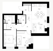 Планировка двухкомнатной(квартира) площадью 62.8 квадратных метров в “Нарвин”