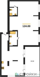 Планировка трехкомнатной(квартира) площадью 124 квадратных метров в ЖК “ЖК Первый квартал”