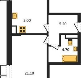 Планировка однокомнатной(квартира) площадью 53.6 квадратных метров в ЖК “ЖК Пироговская Ривьера”