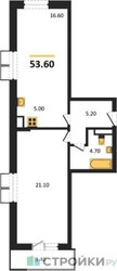 Планировка однокомнатной(квартира) площадью 53.6 квадратных метров в ЖК “ЖК Пироговская Ривьера”
