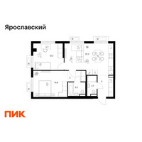 Планировка двухкомнатной(квартира) площадью 62.4 квадратных метров в “ЖК Ярославский”