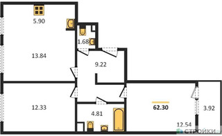 Планировка двухкомнатной(квартира) площадью 62.3 квадратных метров в “Жилые кварталы Новое Пушкино”