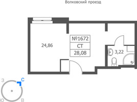 Планировка студии(апартаменты) площадью 28.08 квадратных метров в “ЖК Волковская 67”