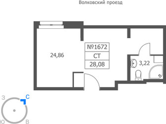 Планировка студии(апартаменты) площадью 28.08 квадратных метров в ЖК “ЖК Волковская 67”