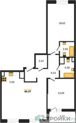 Планировка двухкомнатной(квартира) площадью 82.76 квадратных метров в ЖК “ЖК Светлый мир Станция Л”