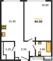 Планировка однокомнатной(квартира) площадью 44.5 квадратных метров в “ЖК Sydney City (Сидней Сити)”