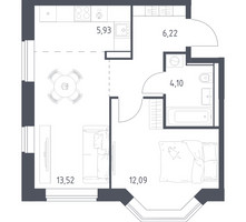 Планировка однокомнатной(квартира) площадью 41.86 квадратных метров в “ЖК Квартал Домашний”