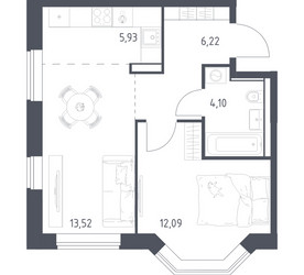 Планировка однокомнатной(квартира) площадью 41.86 квадратных метров в ЖК “ЖК Квартал Домашний”