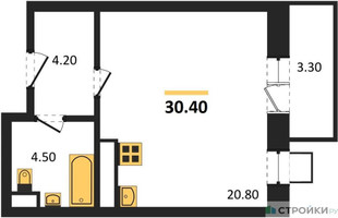 Планировка студии(квартира) площадью 29.3 квадратных метров в “ЖК Идеал”