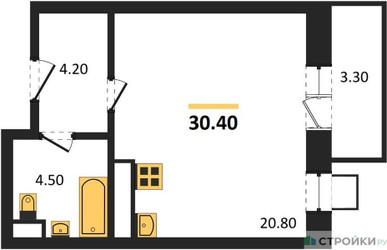 Планировка студии(квартира) площадью 29.3 квадратных метров в ЖК “ЖК Идеал”