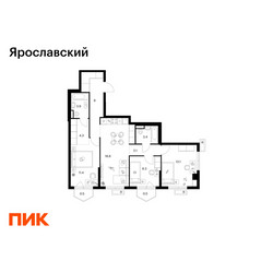 Планировка трехкомнатной(квартира) площадью 76.3 квадратных метров в ЖК “ЖК Ярославский”