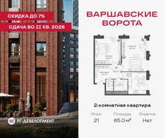 Планировка двухкомнатной(квартира) площадью 65 квадратных метров в “ЖК Варшавские ворота”