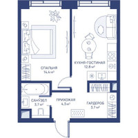 Планировка однокомнатной(квартира) площадью 38.9 квадратных метров в “ЖК Свет”