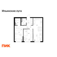 Планировка двухкомнатной(квартира) площадью 56.9 квадратных метров в “ЖК Ильинские луга”