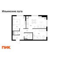 Планировка двухкомнатной(квартира) площадью 51.8 квадратных метров в “ЖК Ильинские луга”