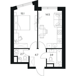 Планировка однокомнатной(квартира) площадью 40.9 квадратных метров в ЖК “ЖК Нексус от Аквилон”