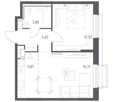Планировка однокомнатной(квартира) площадью 43.01 квадратных метров в “ЖК Томилино Парк”