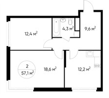 Планировка двухкомнатной(квартира) площадью 57.1 квадратных метров в “ЖК Переделкино Ближнее”