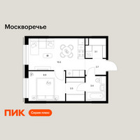 Планировка однокомнатной(квартира) площадью 37.1 квадратных метров в “ЖК Москворечье”