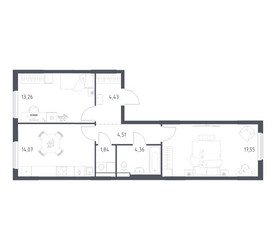 Планировка двухкомнатной(квартира) площадью 60.02 квадратных метров в ЖК “ЖК Горки Парк”