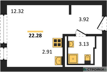 Планировка студии(квартира) площадью 22.28 квадратных метров в ЖК “ЖК Егорово Парк”