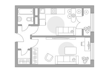Планировка однокомнатной(квартира) площадью 36.58 квадратных метров в ЖК “ЖК Новая Рига”