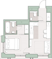 Планировка однокомнатной(квартира) площадью 35.5 квадратных метров в “ЖК Среда на Кутузовском”