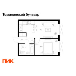 Планировка однокомнатной(квартира) площадью 35.2 квадратных метров в ЖК “ЖК Томилинский бульвар”