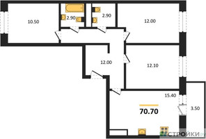 Планировка трехкомнатной(квартира) площадью 70.7 квадратных метров в “ЖК Одинцовские кварталы”