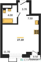 Планировка студии(квартира) площадью 27.1 квадратных метров в “ЖК Новая Щербинка”