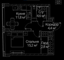 Планировка однокомнатной(квартира) площадью 38.8 квадратных метров в “ЖК СЕЗАР БУДУЩЕЕ”