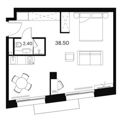 Планировка студии(апартаменты) площадью 40.9 квадратных метров в ЖК “ЖК Аквилон Signal (Аквилон Сигнал)”