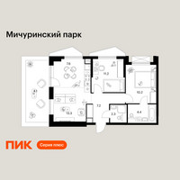 Планировка двухкомнатной(квартира) площадью 60.3 квадратных метров в “ЖК Мичуринский Парк”