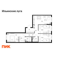 Планировка трехкомнатной(квартира) площадью 83.7 квадратных метров в “ЖК Ильинские луга”