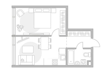 Планировка однокомнатной(квартира) площадью 42.61 квадратных метров в ЖК “ЖК Мневники от Гранель”