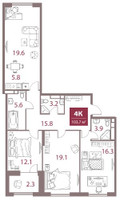 Планировка 4+ комнатной(квартира) площадью 111 квадратных метров в “ЖК Legacy (Легаси)”