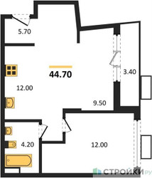 Планировка однокомнатной(квартира) площадью 44.7 квадратных метров в ЖК “ЖК Деснаречье”