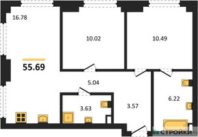 Планировка двухкомнатной(квартира) площадью 55.69 квадратных метров в “ЖК "Гранд Фили"”