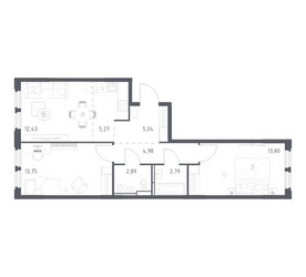 Планировка двухкомнатной(квартира) площадью 60.95 квадратных метров в ЖК “ЖК Космический Квартал”