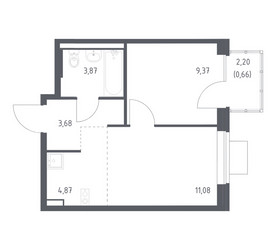 Планировка однокомнатной(квартира) площадью 33.53 квадратных метров в ЖК “ЖК Подольские кварталы”