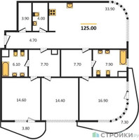 Планировка трехкомнатной(квартира) площадью 125 квадратных метров в “ЖК Лаврушинский”