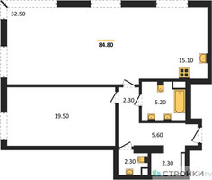 Планировка однокомнатной(квартира) площадью 84.8 квадратных метров в “ЖК Крылатская 33”