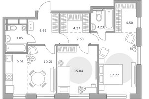 Планировка двухкомнатной(квартира) площадью 75.87 квадратных метров в “ЖК Тринити”