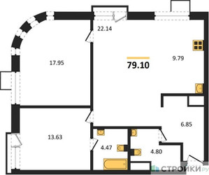 Планировка двухкомнатной(квартира) площадью 79.1 квадратных метров в ЖК “ЖК UNO Соколиная гора”