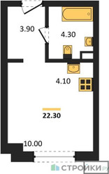 Планировка студии(квартира) площадью 22.3 квадратных метров в ЖК “ЖК Новая Щербинка”