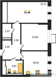Планировка двухкомнатной(квартира) площадью 53.48 квадратных метров в ЖК “ЖК Егорово Парк”